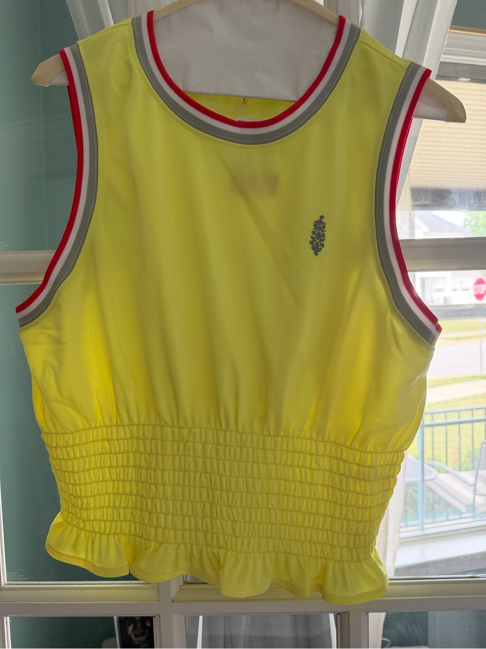 FP Movement by Free People Neon Yellow Smocked Tank with Red & Gray Trim
